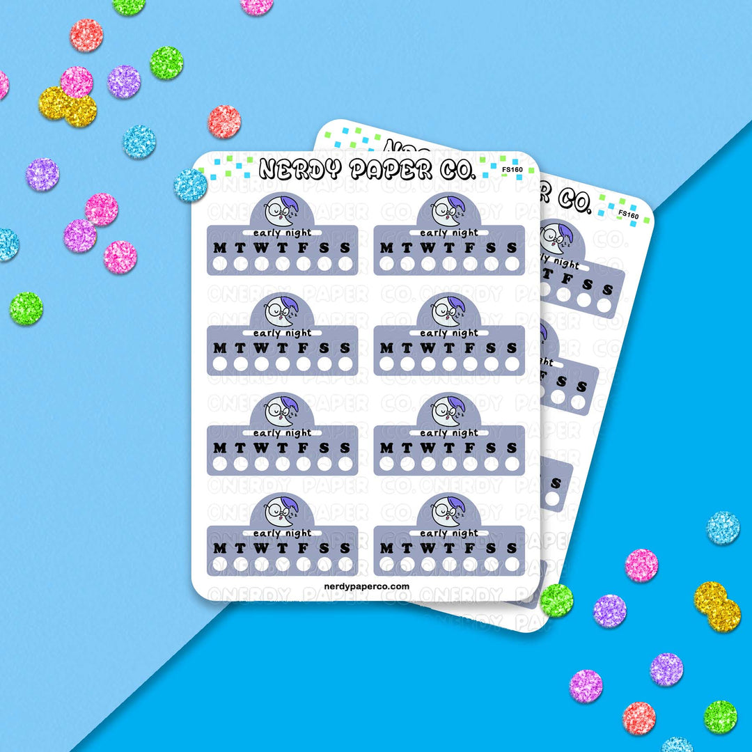 Early Night Tracker - Hand Drawn Weekly Habit Tracker Sticker Sheet - FS160