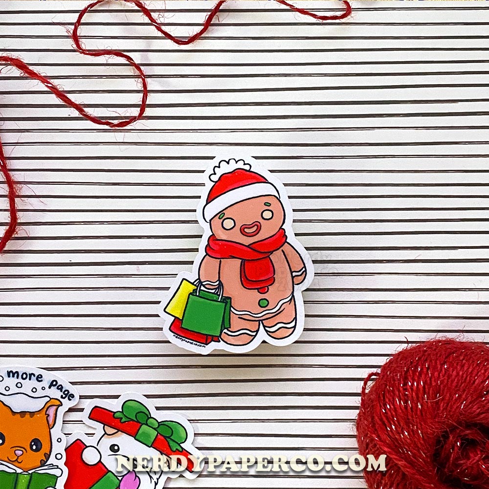 Gingerbread Shopper - Hand Drawn Waterproof Vinyl Sticker