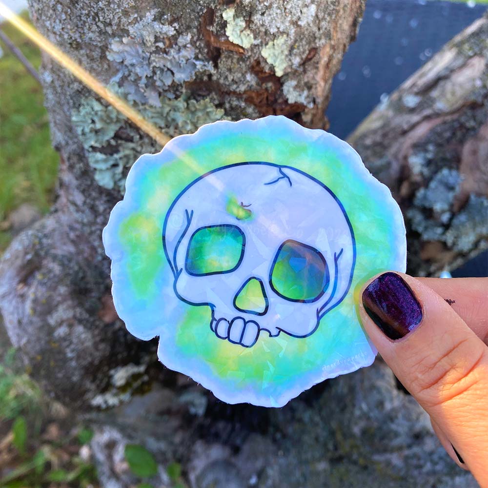 Dark Magic Skull - Hand Drawn Waterproof Holo Vinyl Sticker