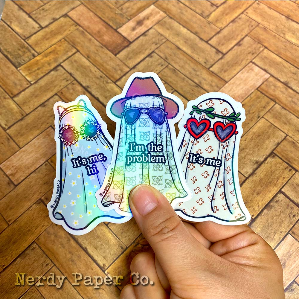 Anti-Hero Ghost trio set- Hand Drawn Waterproof Holo Vinyl Sticker
