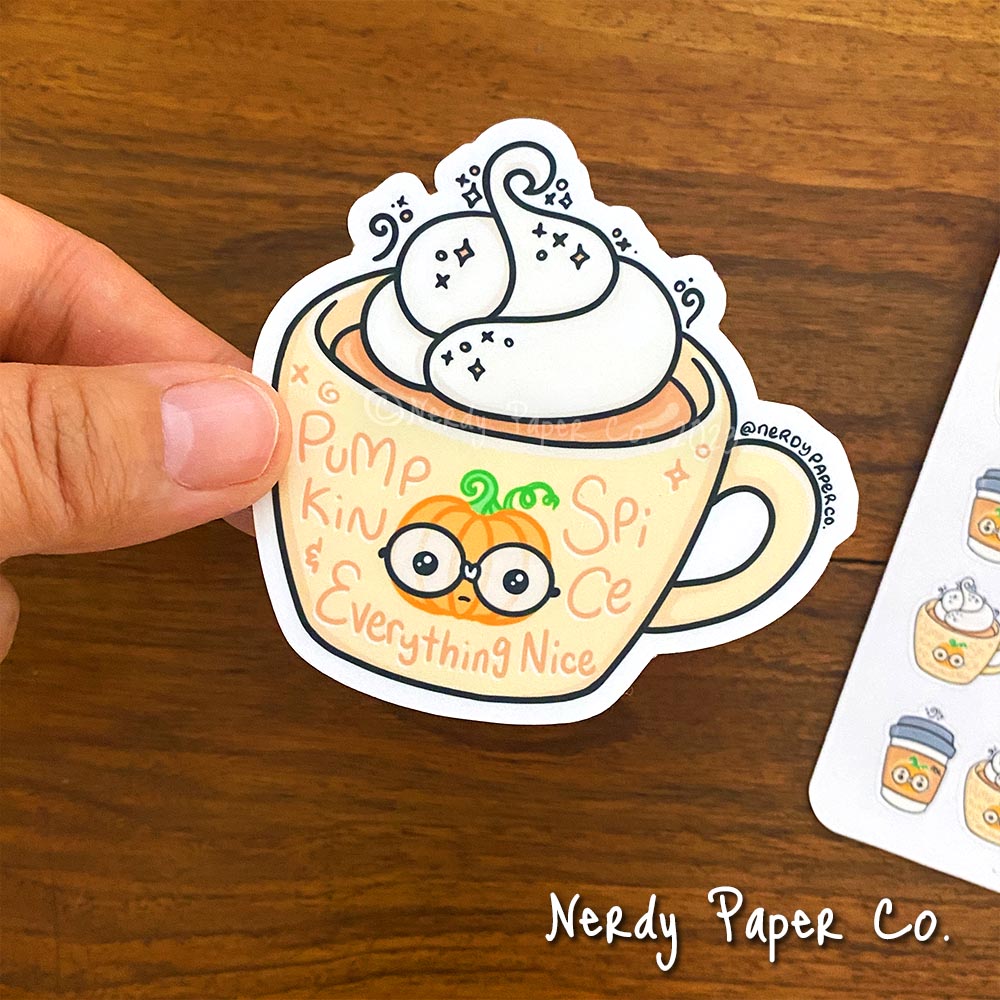 Pumpkin Spice Latte Mug - Hand Drawn Waterproof Vinyl Sticker