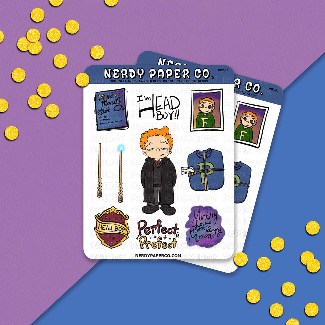 Haughty Wizard- Hand Drawn Character Vinyl Sticker Sheet - Deco | PW001