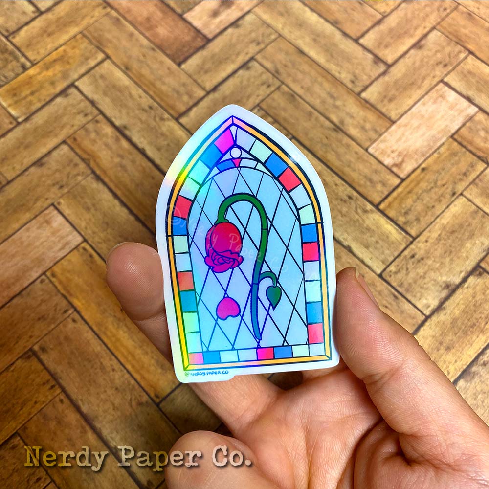 Stained Rose - Hand Drawn Waterproof Holo Vinyl Sticker
