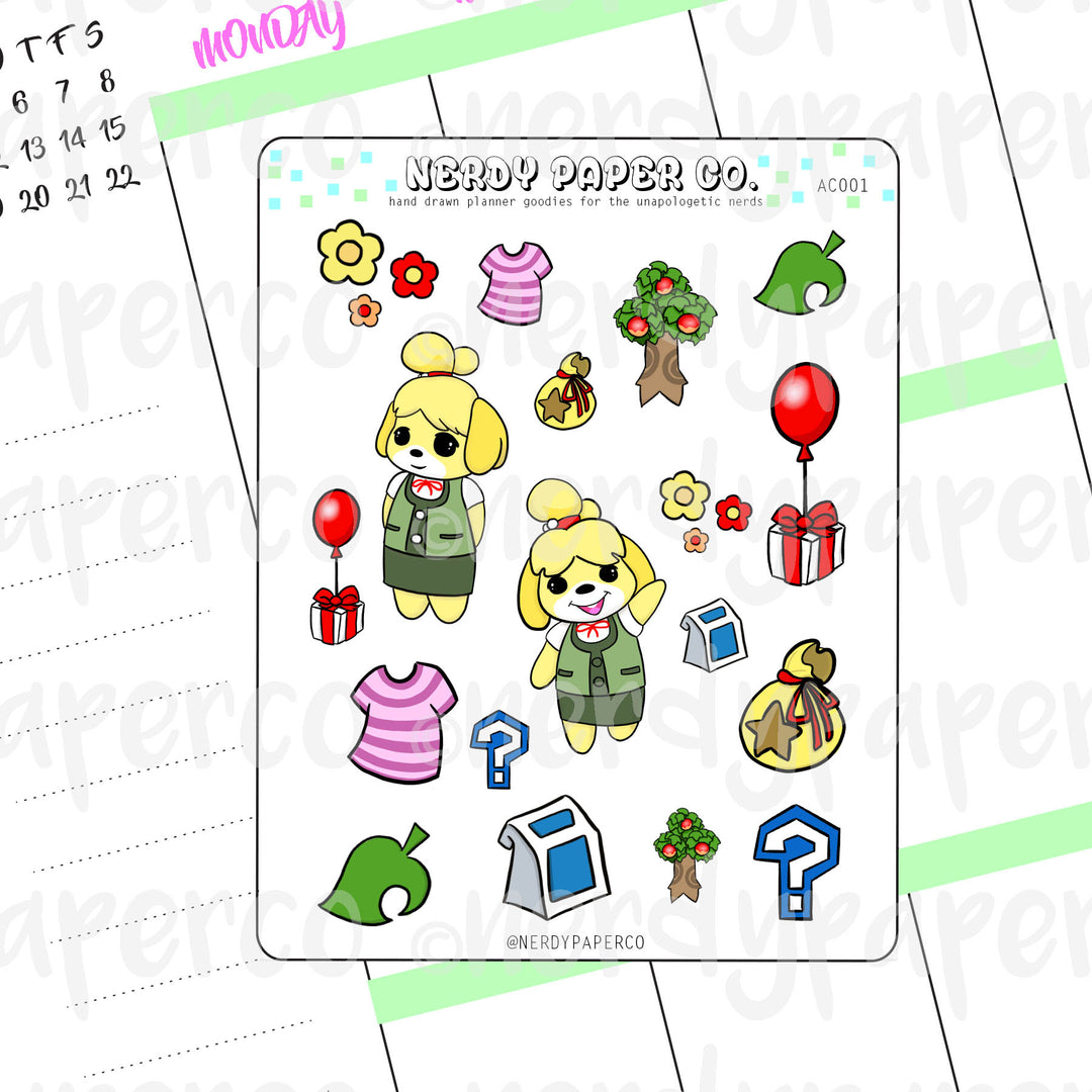 ANIMAL CROSSING ISABELLE STARTER SAMPLER - Hand Drawn Planner Stickers - Deco - AC001