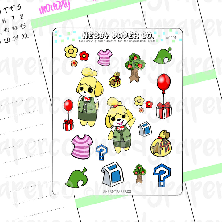 ANIMAL CROSSING ISABELLE STARTER SAMPLER - Hand Drawn Planner Stickers - Deco - AC001