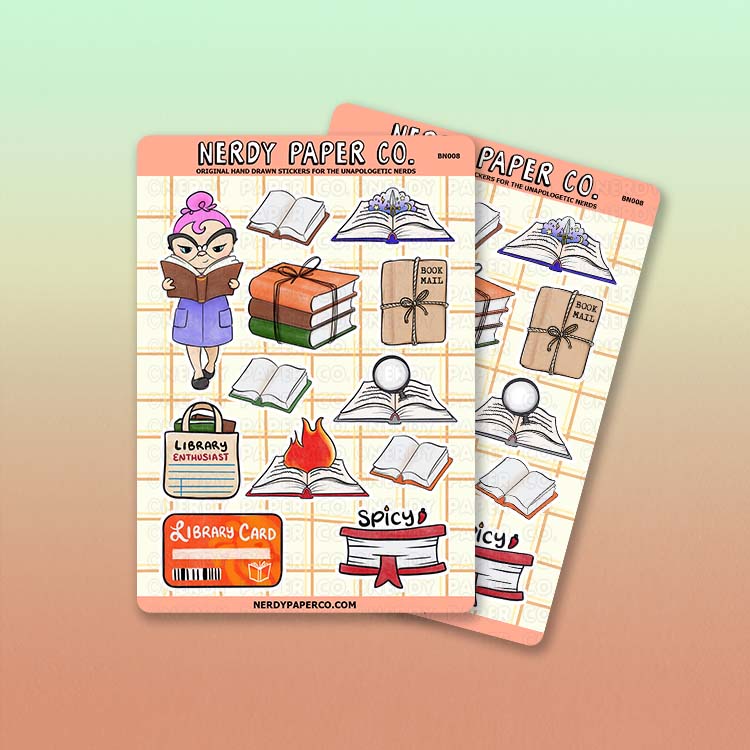 Book Nerd Sampler | Hand Drawn Vinyl Sticker Sheet - BN008