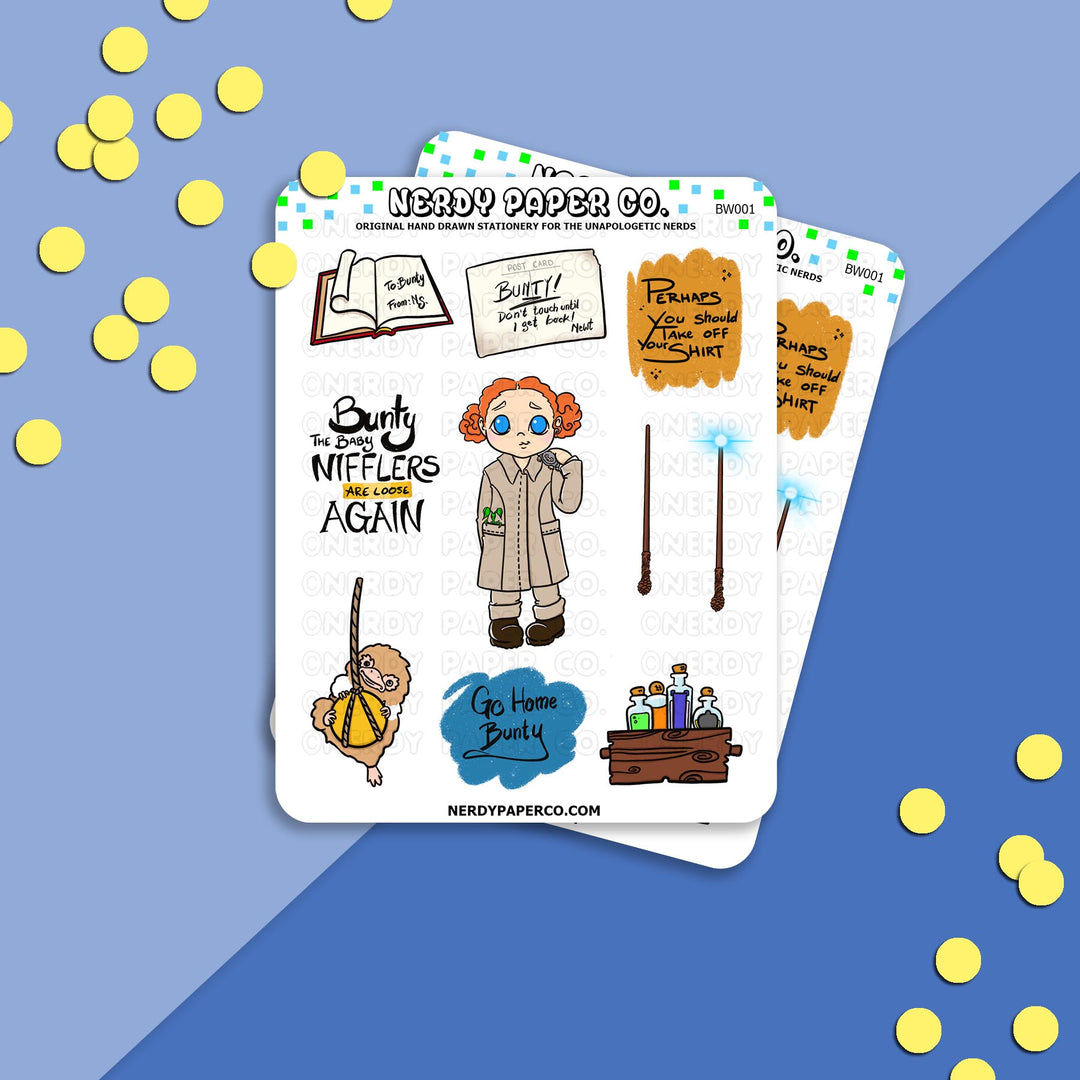 Magical Assistant - Hand Drawn Character Vinyl Sticker Sheet - BW001
