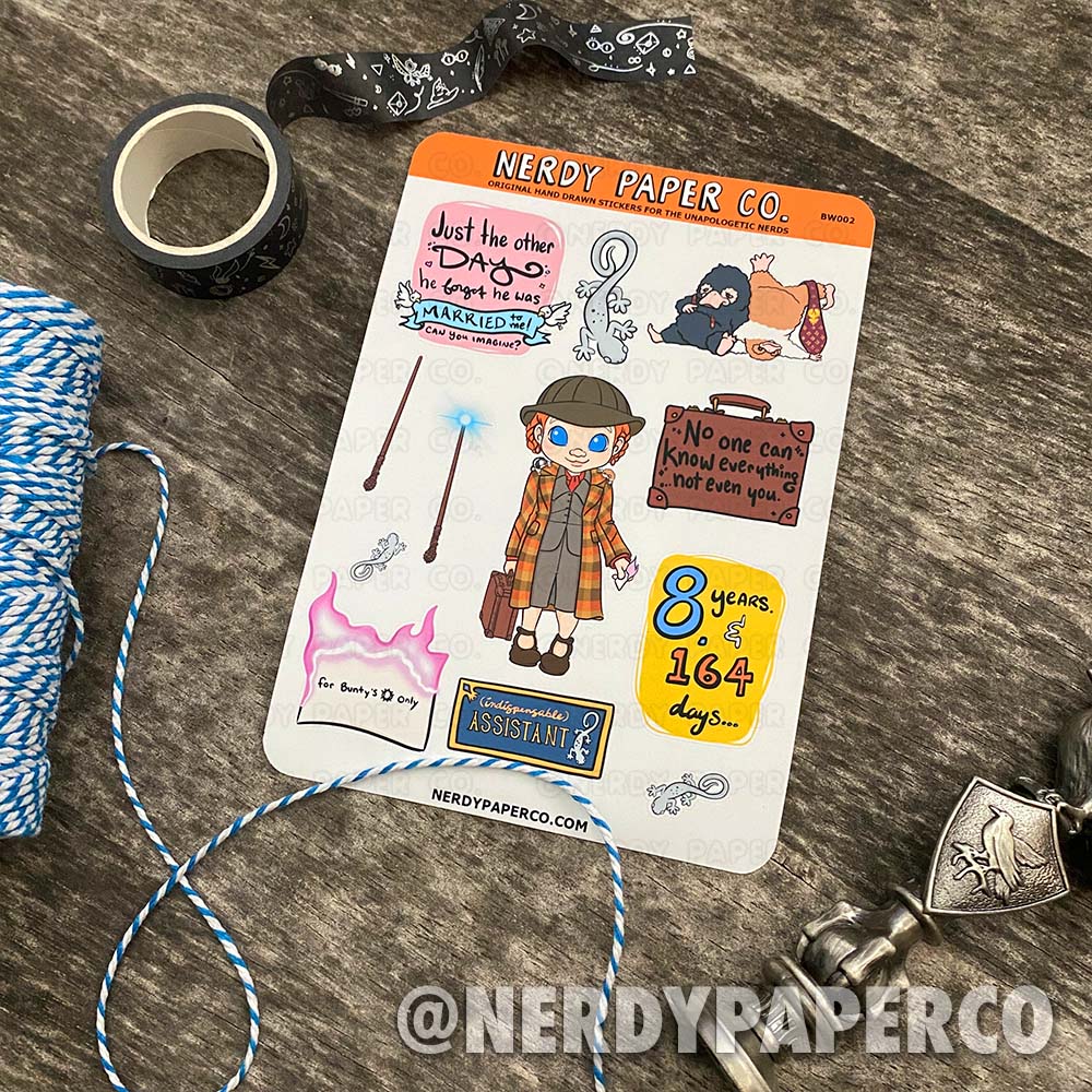 Magical Assistant 2.0 - Hand Drawn Character Vinyl Sticker Sheet - BW002