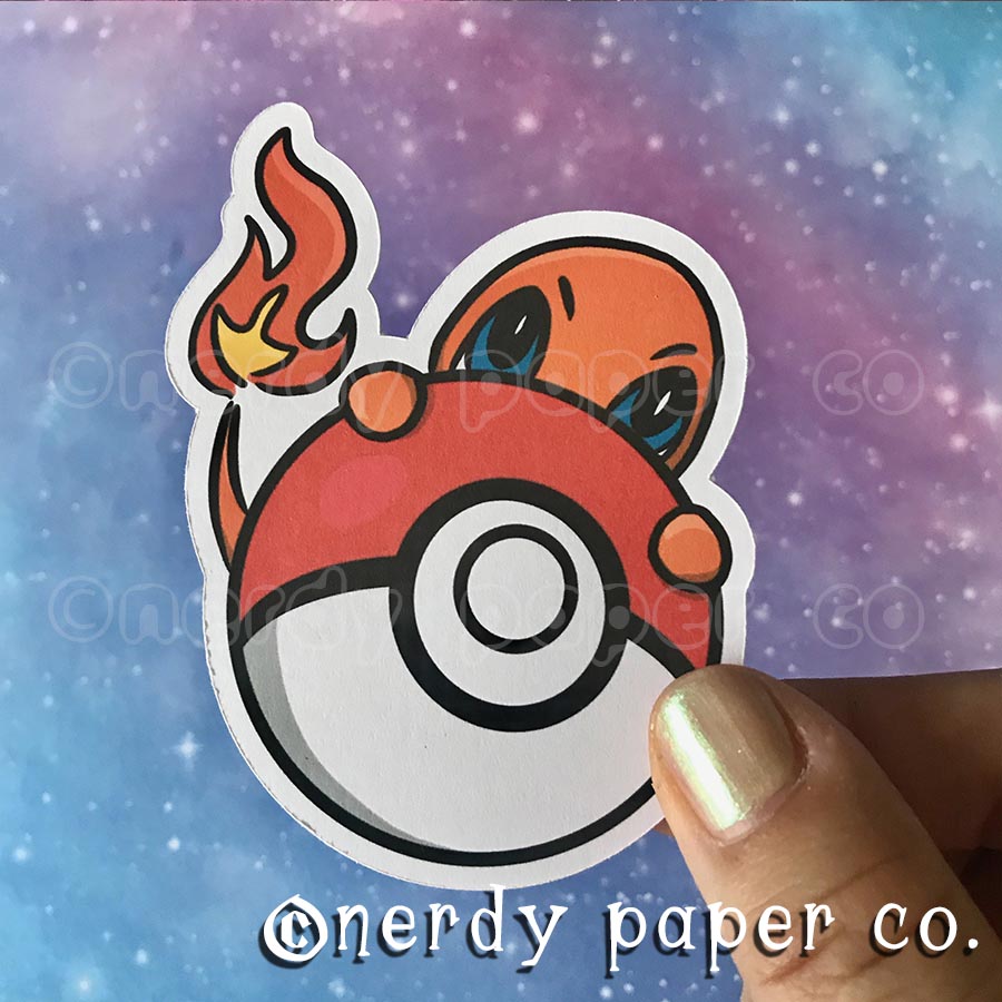 PEEKING CHARMANDER - Hand Drawn Waterproof Vinyl Sticker