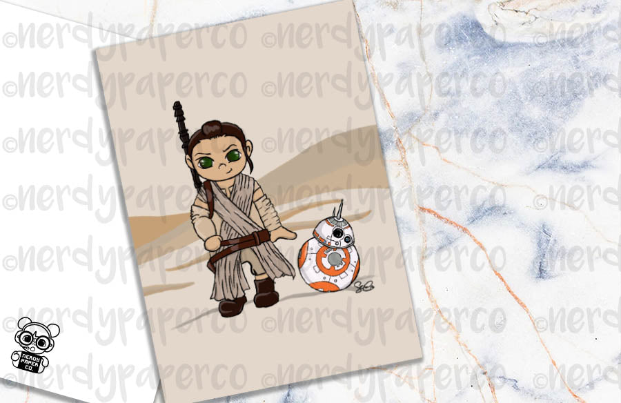 REY + BB-8 IN JAKKU- Hand Drawn Space Planner Dashboard- DB015