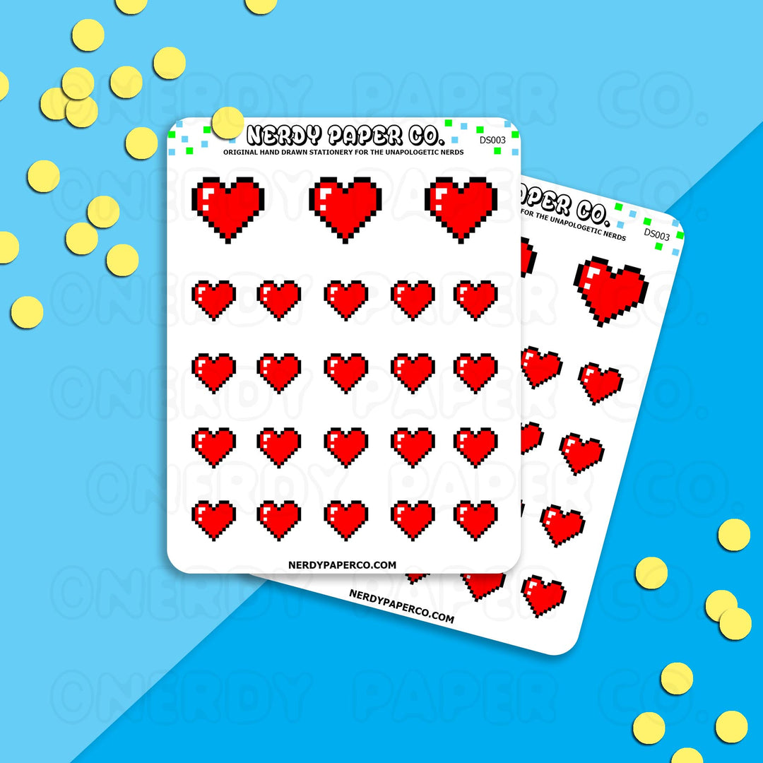 GAMER PIXEL HEARTS - Hand Drawn Planner Stickers - DS003