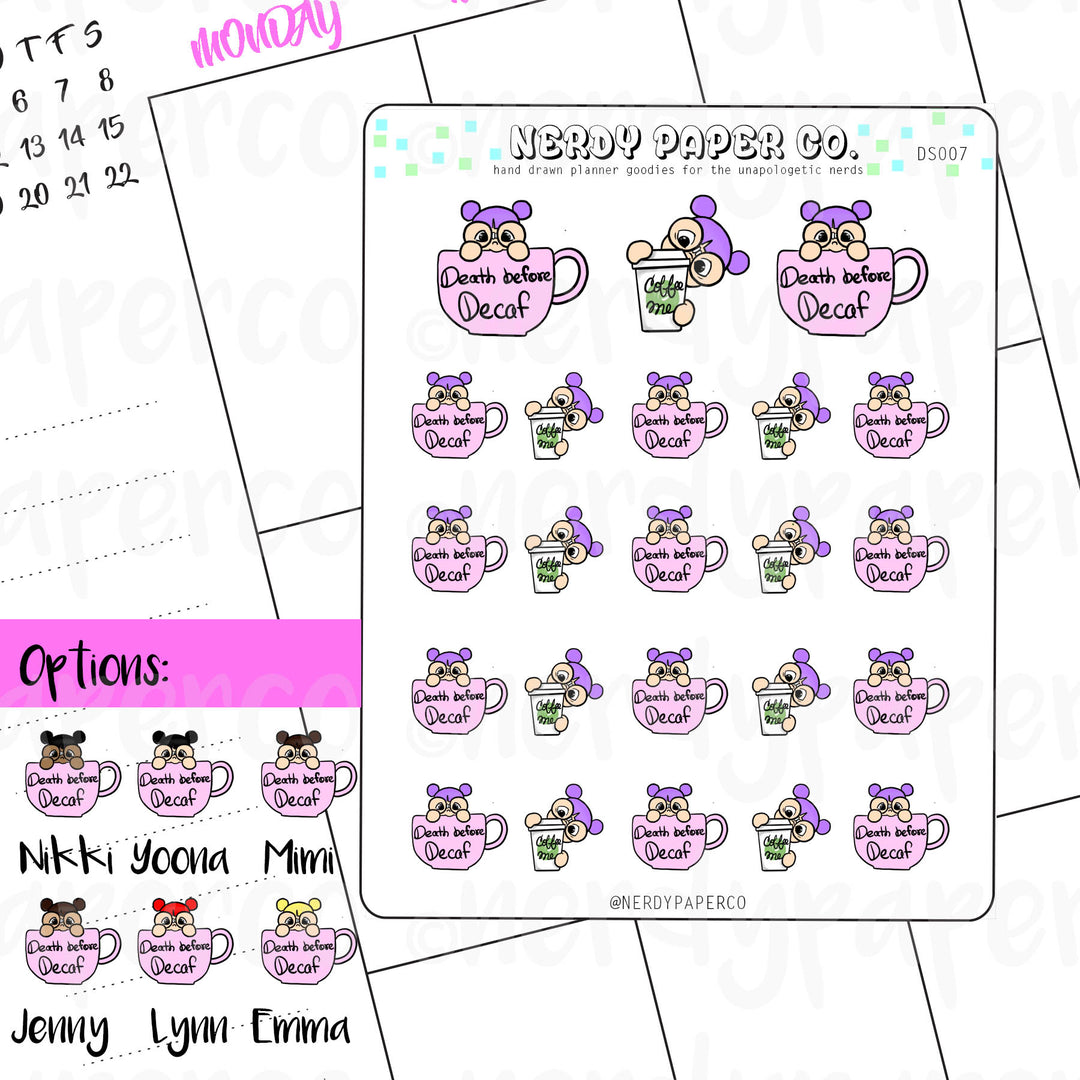 Coffee Time Planner Stickers | Death before coffee | Hand drawn stickers
