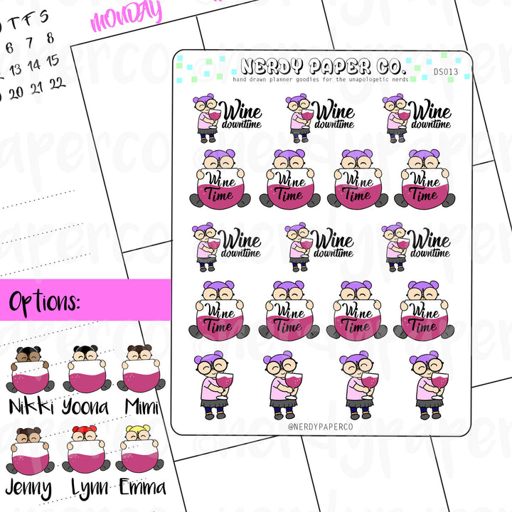 WINE TIME - Hand Drawn Planner Stickers - DS013