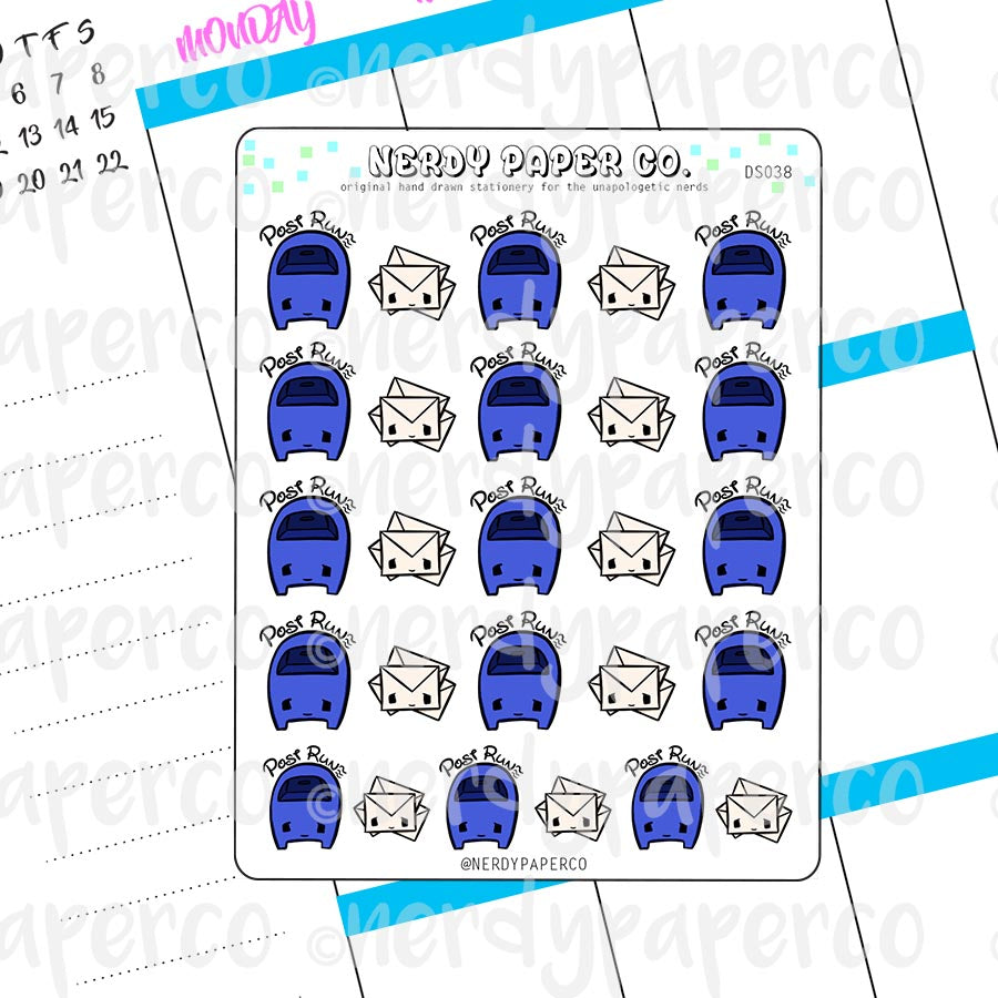 KAWAII POST RUN STICKERS - Hand Drawn Planner Stickers - DS038