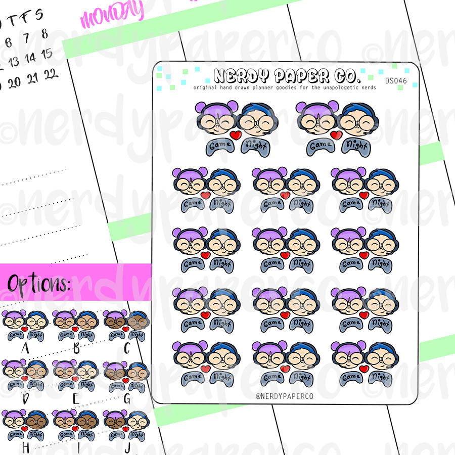 GAME NIGHT- DATE NIGHT - Hand Drawn Planner Stickers- DS046