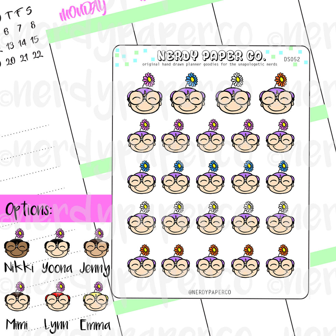 PLANT NERD EMOJI / Hand Drawn Planner Stickers / Deco - DS052
