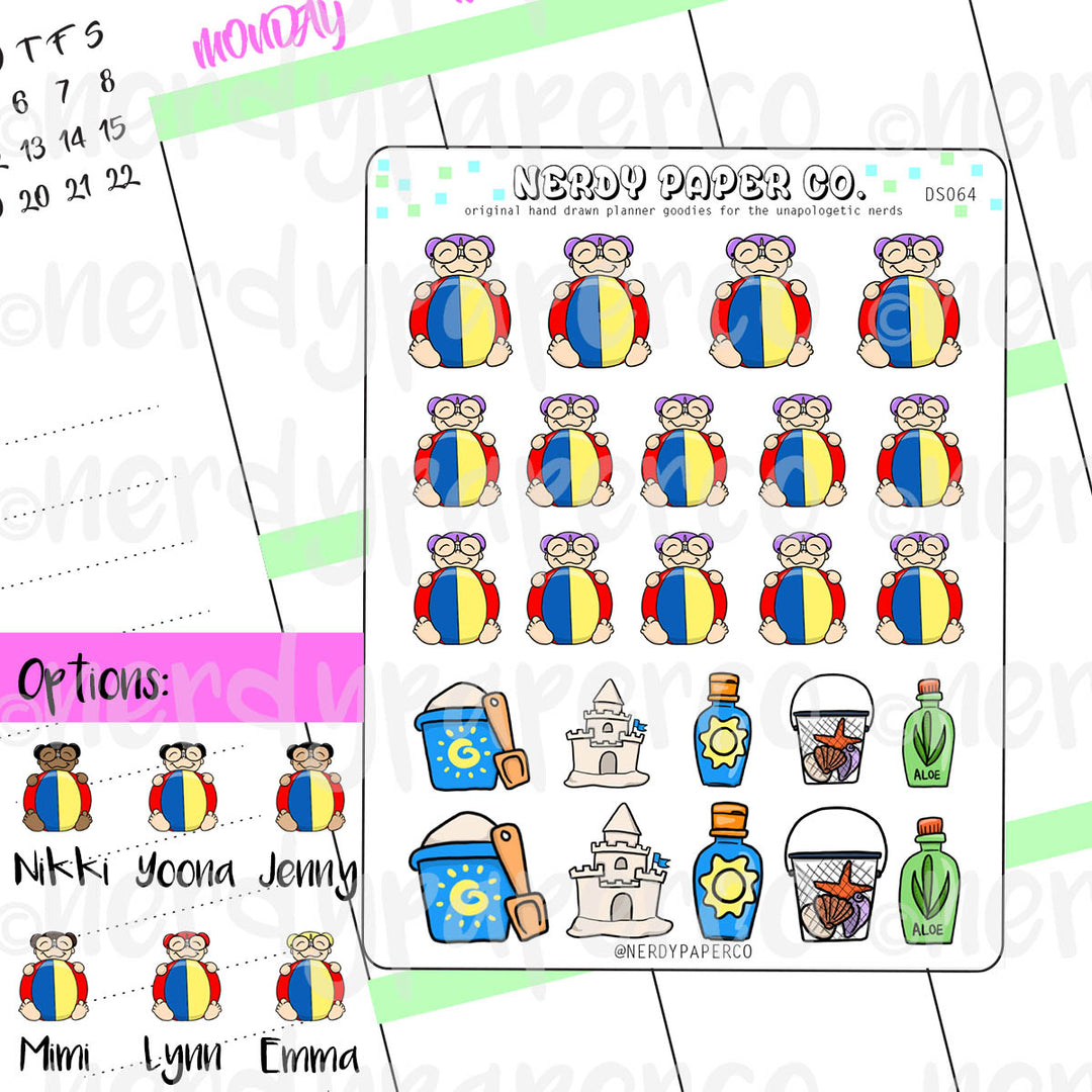 BEACH TIME KAYLA / Hand Drawn Planner Stickers / Deco - DS064