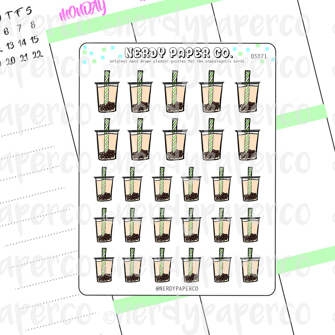 BOBA | BUBBLE TEA - Hand Drawn Planner Stickers - DS071