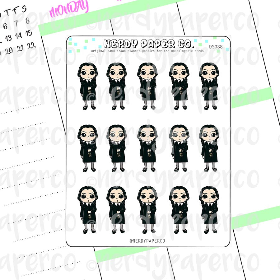 WEDNESDAY - Hand Drawn Addams Family- Inspired Planner Stickers - Deco -AF001