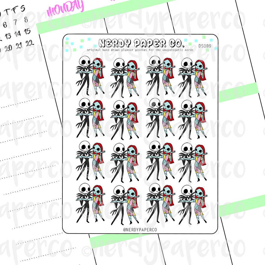 JACK + SALLY - Hand Drawn NIGHTMARE B4 XMAS- Inspired Planner Stickers - Deco - NC001