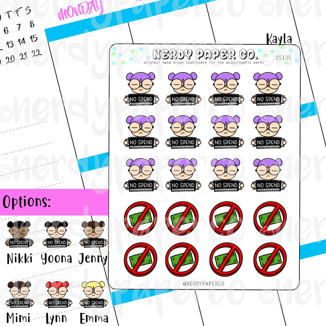 KAYLA NO SPEND / Hand Drawn Planner Stickers / Deco -DS135