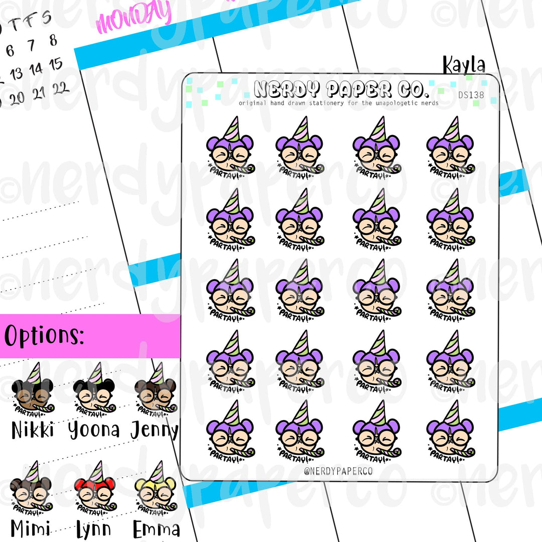 PARTY TIME KAYLA / Hand Drawn Planner Stickers / Deco -DS138