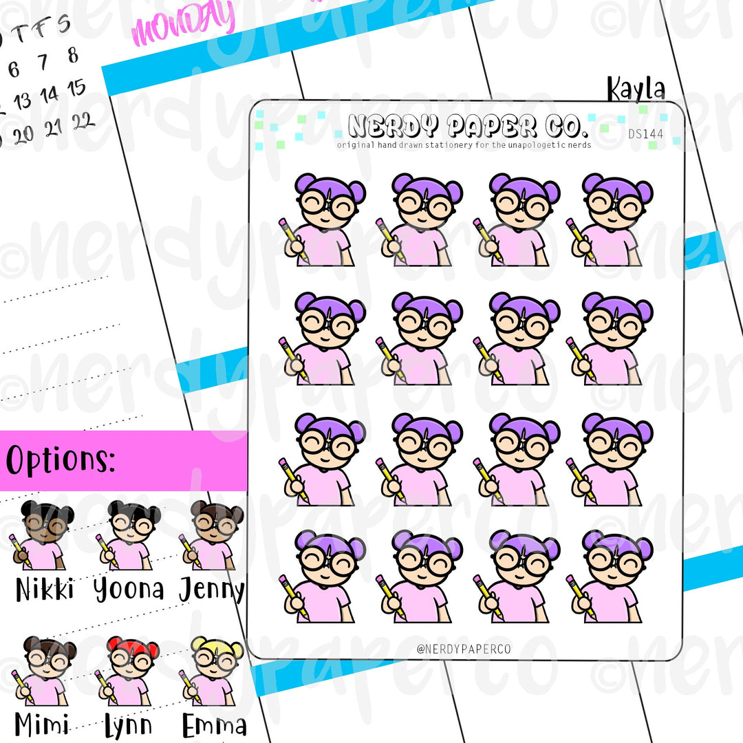 PEEKING WRITING KAYLA / Hand Drawn Planner Stickers / Deco -DS144