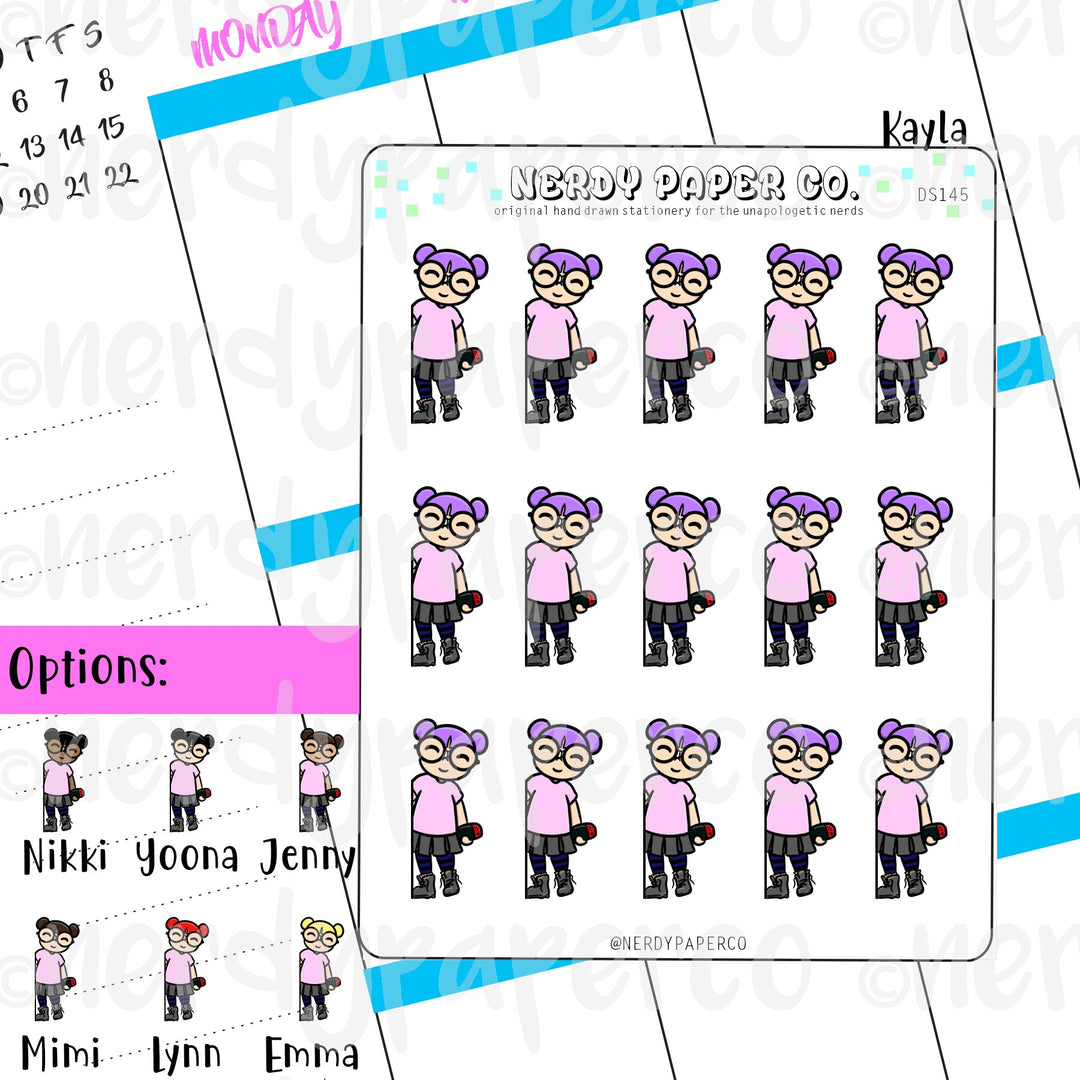 PEEKING GAMER KAYLA / Hand Drawn Planner Stickers / Deco -DS145