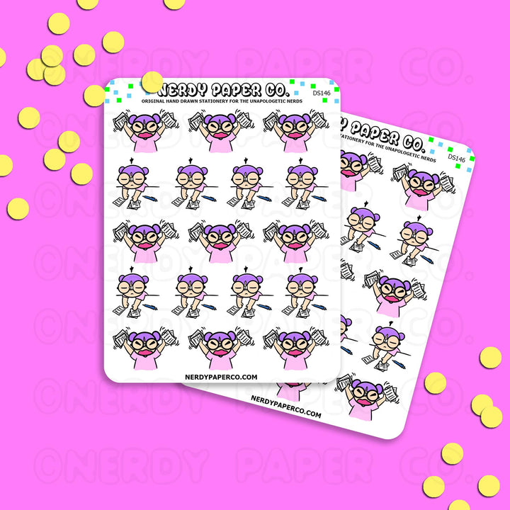 ANGRY WORKING KAYLA / Hand Drawn Planner Stickers / Deco -DS146