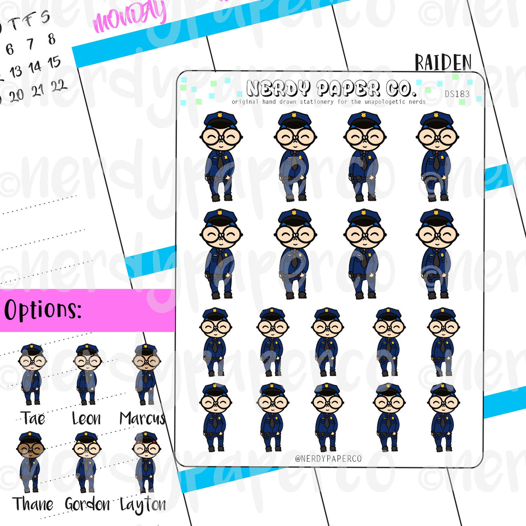 POLICE OFFICER RAIDEN / Planner Sticker / Hand drawn stickers | DS183
