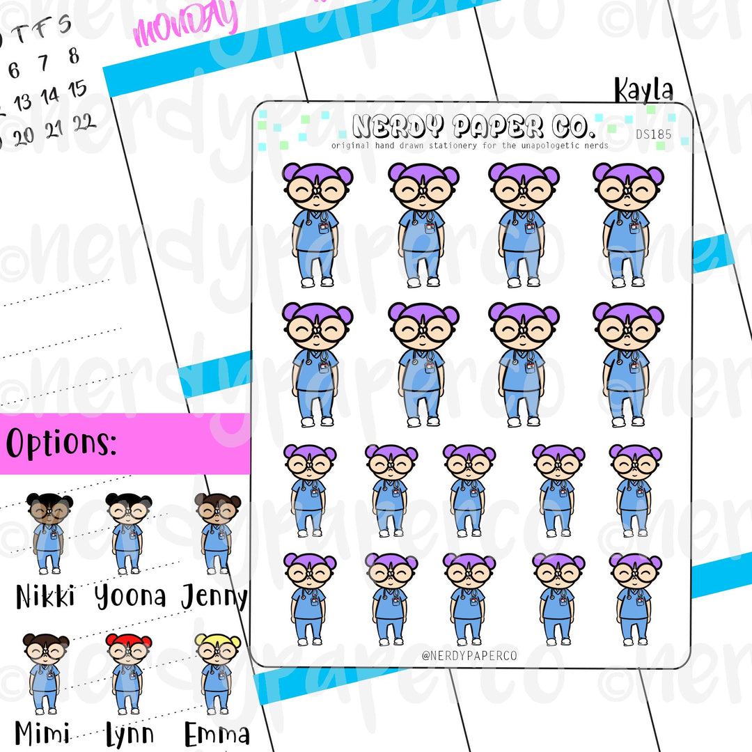 NURSE KAYLA / Hand Drawn Planner Stickers / Deco -DS185