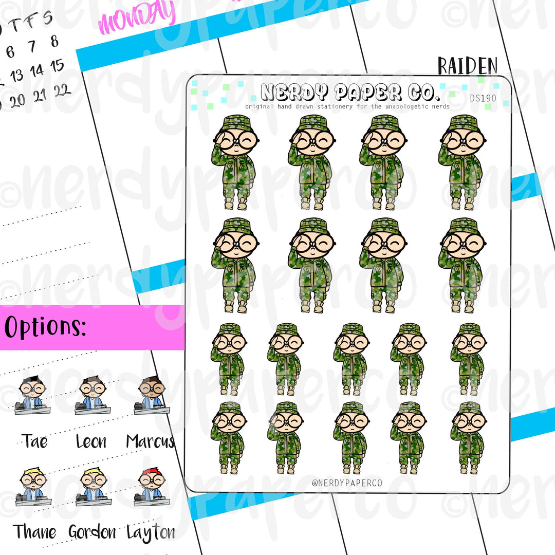 MILITARY RAIDEN / Planner Sticker / Hand drawn stickers | DS190