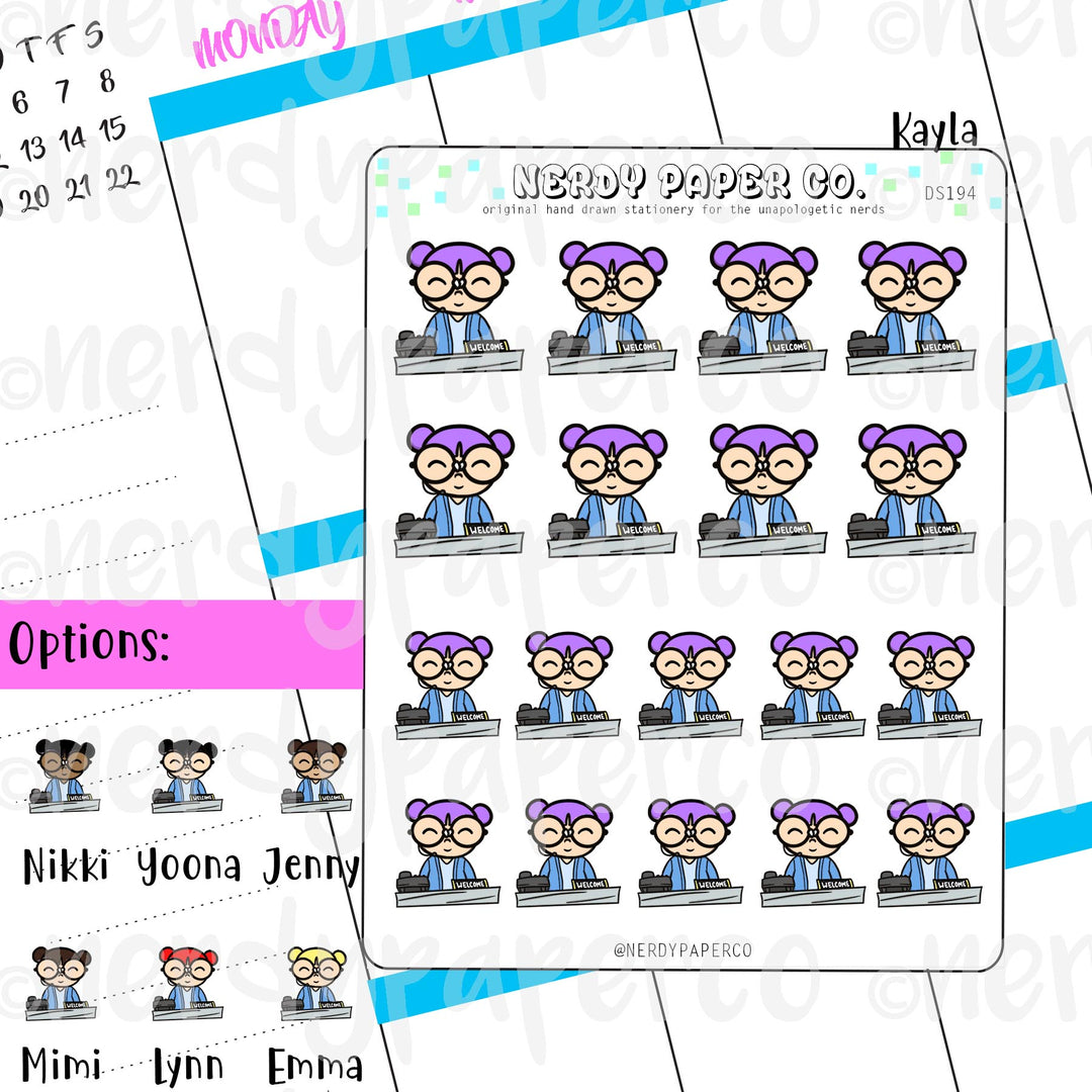 SECRETARY KAYLA / Hand Drawn Planner Stickers / Deco -DS194