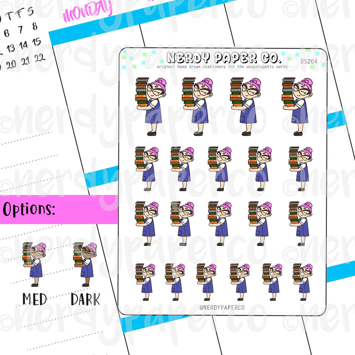 SUZY THE BOOK NERD - Hand Drawn Planner Stickers - Deco - DS204