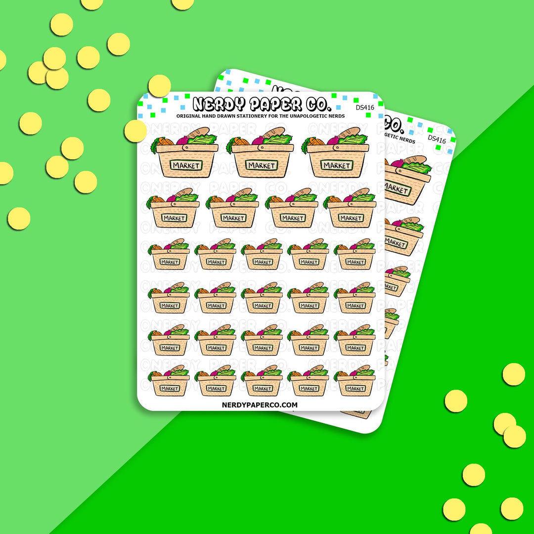 MARKET BASKET - Hand Drawn Planner Stickers - Deco - DS416