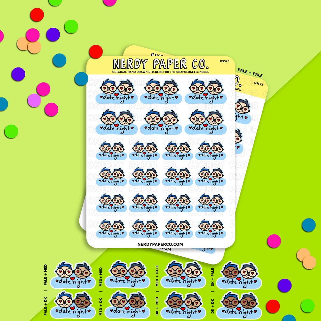 DATE NIGHT BOYS - Hand Drawn Planner Stickers - DS573
