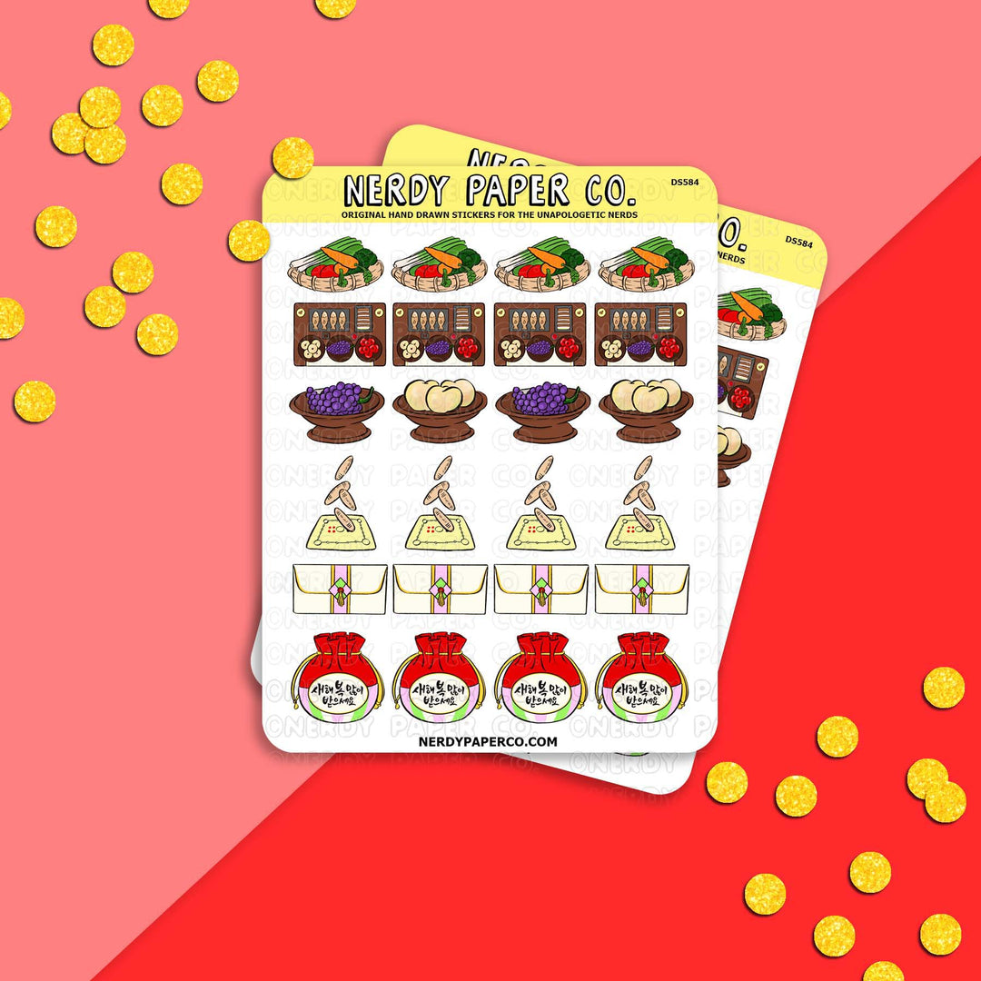 Korean Lunar New Year Traditions - Hand Drawn Planner Stickers -DS584