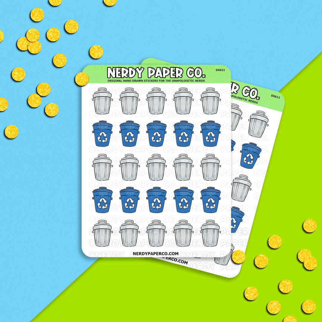 TRASH + RECYCLING - Hand Drawn Planner Stickers - DS611