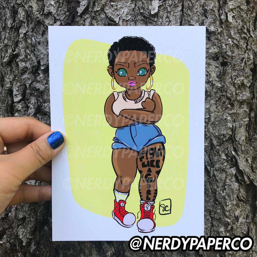 EBONY FIGHT LIKE A GIRL | Hand Drawn Art Print
