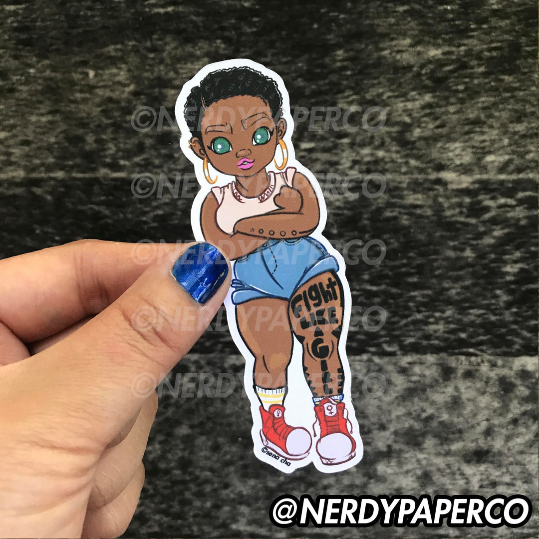 EBONY FIGHT LIKE A GIRL | Beautiful Girls - Hand Drawn Die Cut