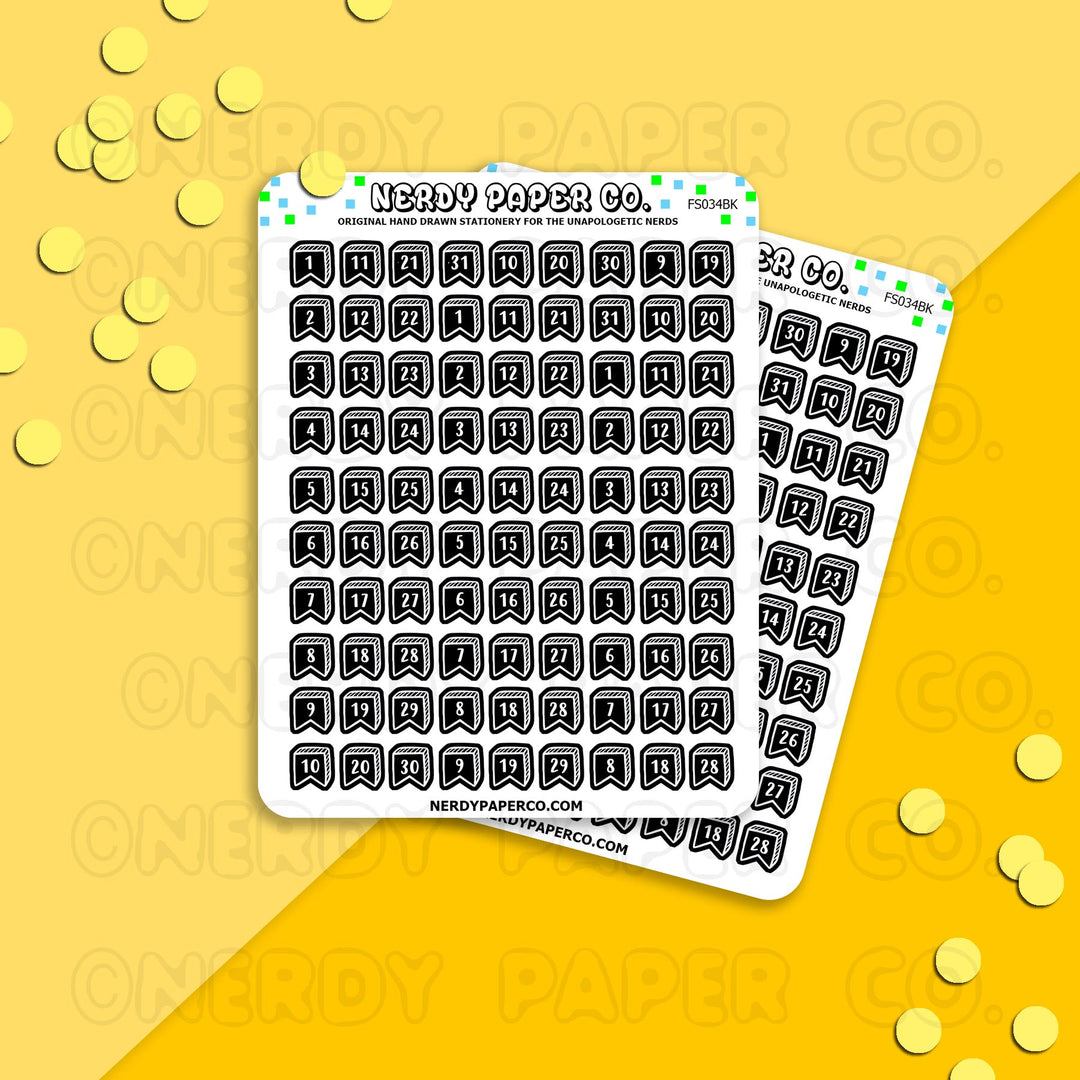 DATE COVER FLAGS - BLACK - Hand Drawn Planner Stickers - FS034BK