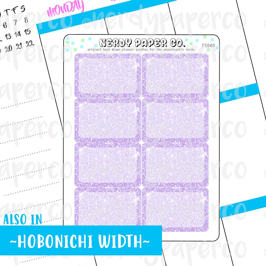 PURPLE GLITTER HALF BOXES - Hand Drawn Planner Stickers - FS040