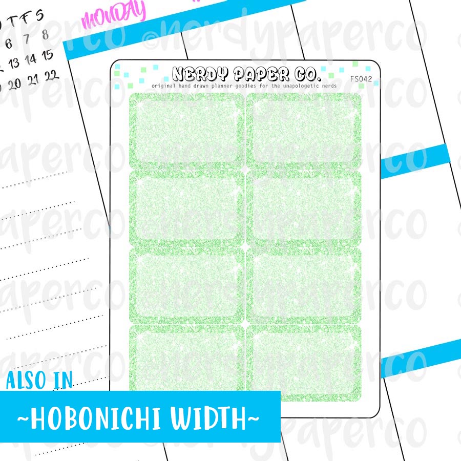 GREEN GLITTER HALF BOXES - Hand Drawn Planner Stickers - FS042