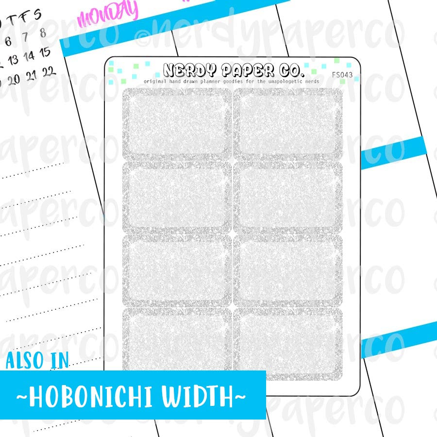SILVER GLITTER HALF BOXES - Hand Drawn Planner Stickers - FS043