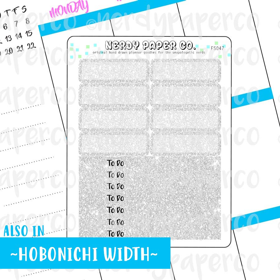 SILVER GLITTER HEADERS AND 1/4 BOXES - Hand Drawn Planner Stickers - FS047