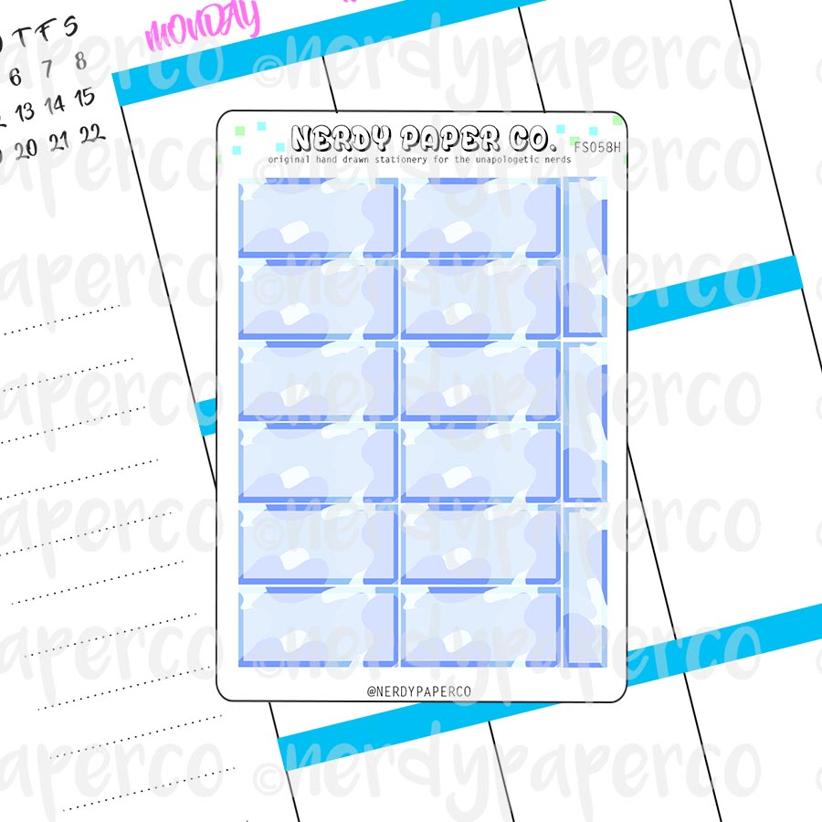 BLUE CAMO HOUR BOXES - Hand Drawn Hobonichi Planner Stickers - FS058H
