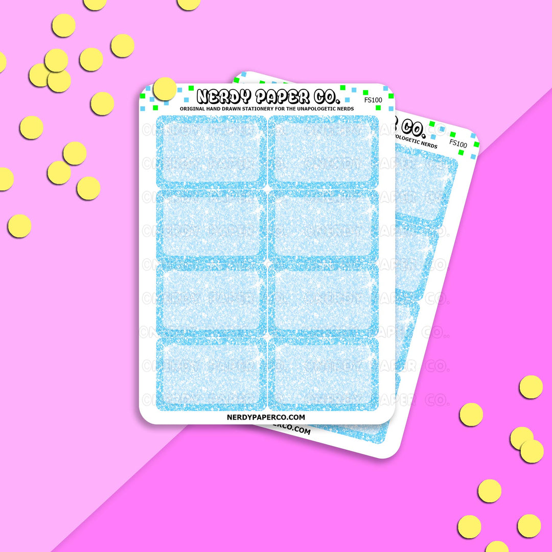 BLUE GLITTER HALF BOXES - Hand Drawn Planner Stickers - FS100