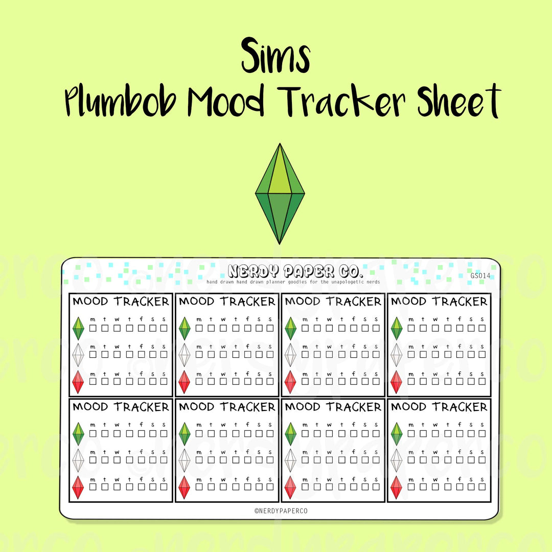 SIMS PLUMBOB MOOD TRACKER SHEET - Hand Drawn Planner Stickers - Deco - GS014
