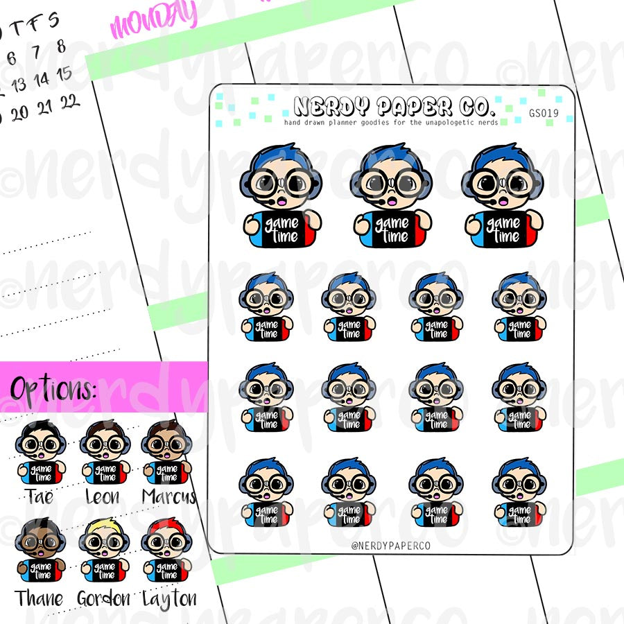 GAME TIME STICKER - BOY- GAMER / Planner Sticker / Hand drawn stickers | Gs019