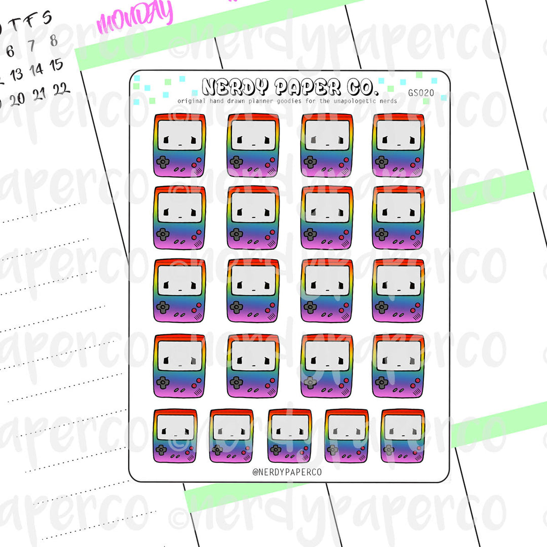 RAINBOW KAWAII GAMEBOY - Hand Drawn Planner Stickers Deco | GS020